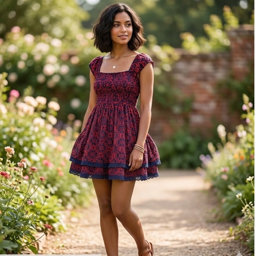 Free People Tabitha Floral Mini Dress Black Combo Size S Babydoll